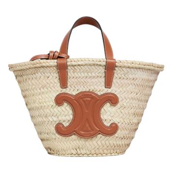 Túi Xách Nữ Celine Teen Triomphe Classic Panier In Palm Leaves And Calfskin Tan 194002EFA.04LU Màu Nâu Trắng