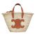 Túi Xách Nữ Celine Teen Triomphe Classic Panier In Palm Leaves And Calfskin Tan 194002EFA.04LU Màu Nâu Trắng